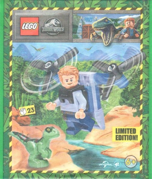 Zestaw Lego Jurassic World Minifigure Polyba Owen, Jet Pack, Raptor #