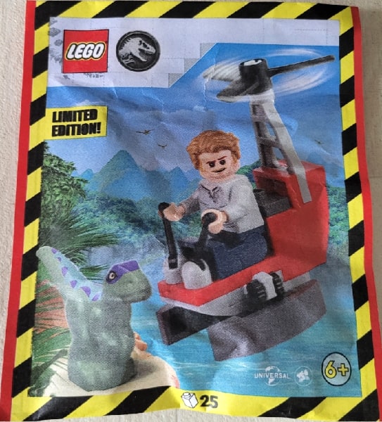 Jurassic World Minifigure Polybag- Owen, Helicopter and Raptor #