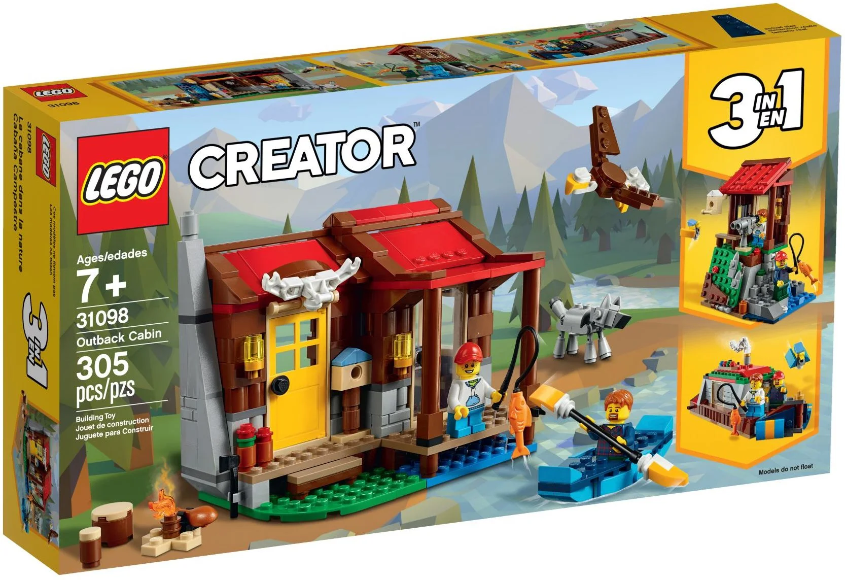 LEGO® 31098 3w1 Domek chatka na odludziu wsi, barka kajak wilk orzeł - zdjęcie 2