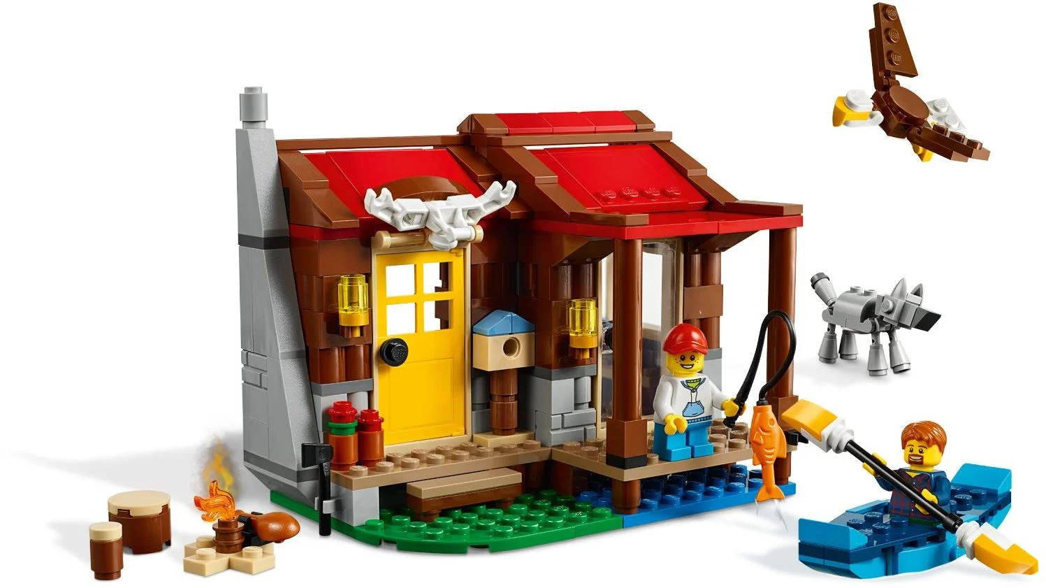 LEGO® 31098 3w1 Domek chatka na odludziu wsi, barka kajak wilk orzeł - zdjęcie 3