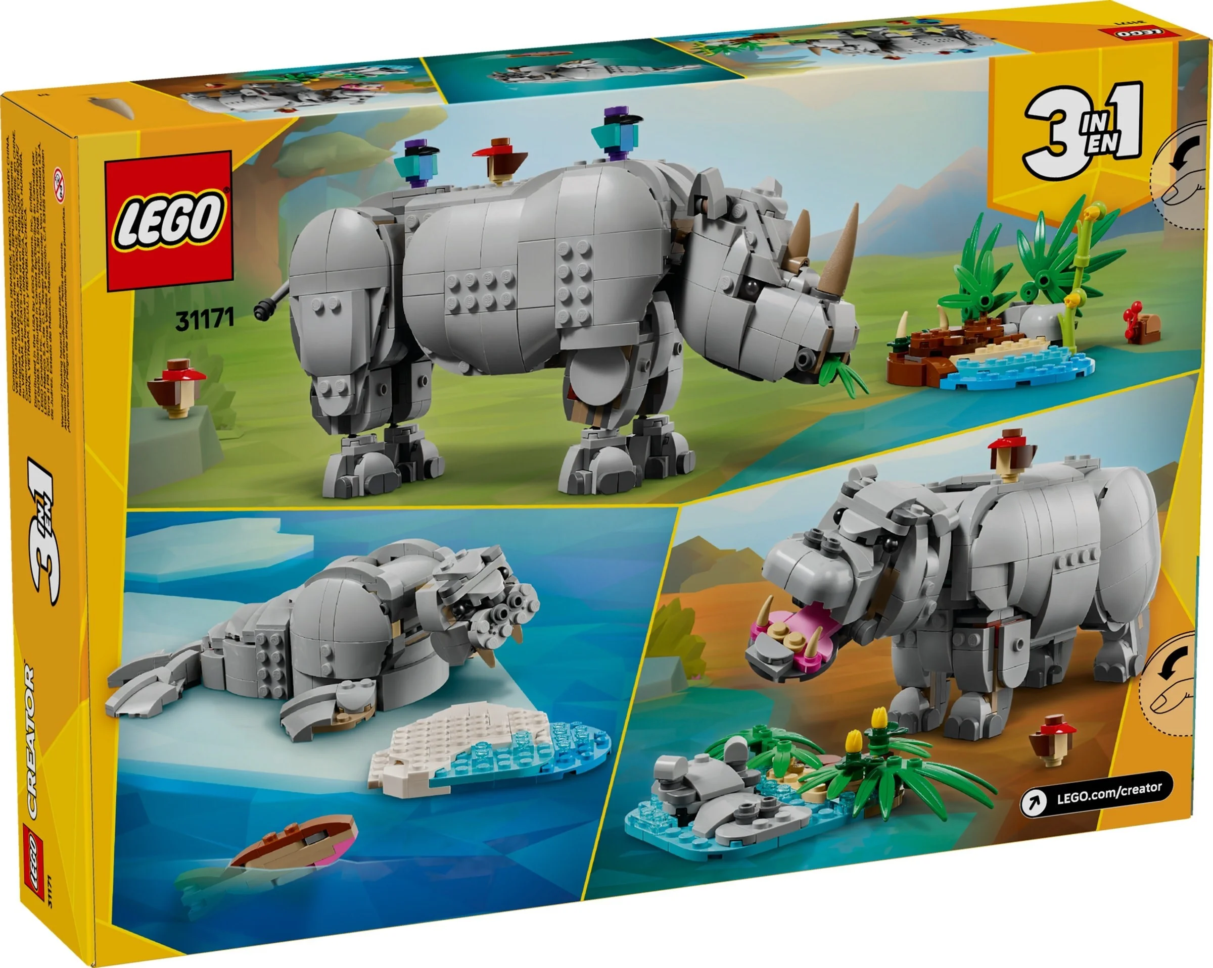 LEGO® 31171 3 w 1 Dzikie zwierzęta: dumny nosorożec z ptakami - zdjęcie 2