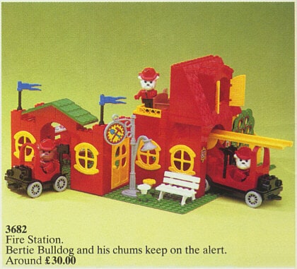 Zestaw LEGO Fabuland 3682 Fire Station, remiza z 1987 roku