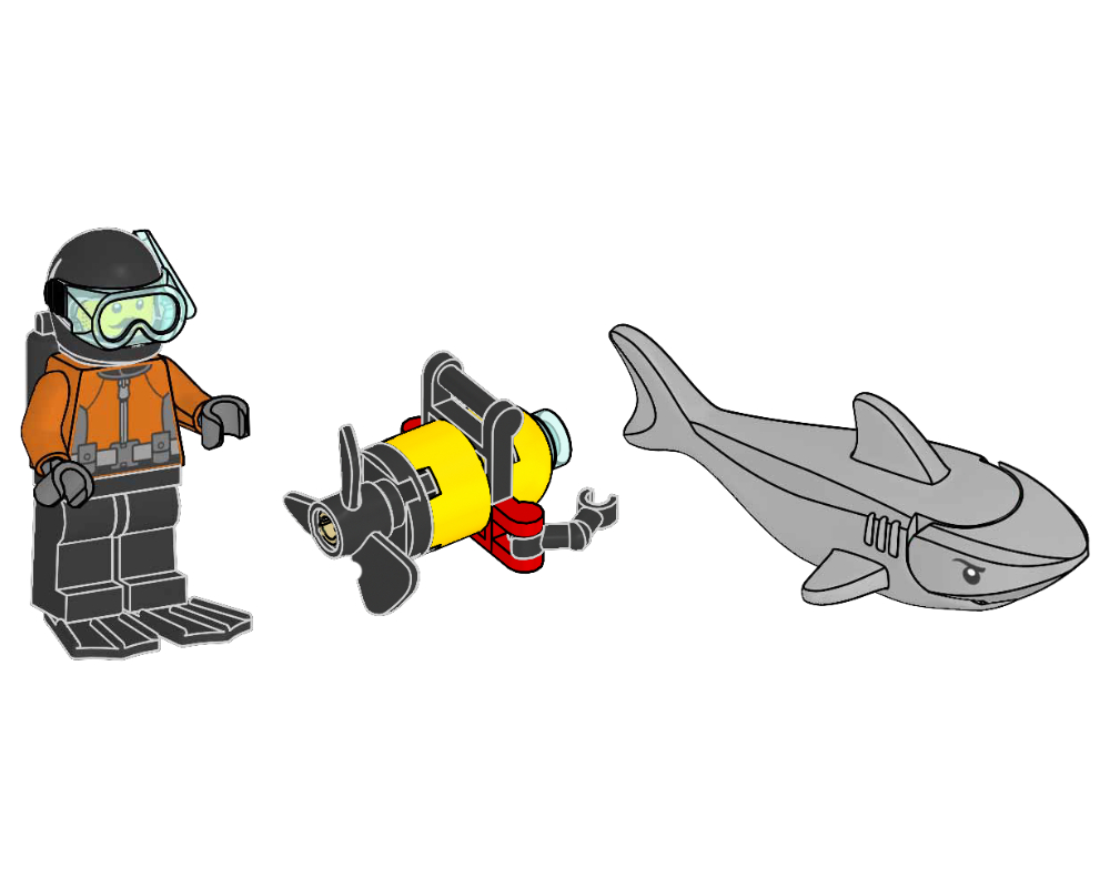 Diver with Robot and Shark