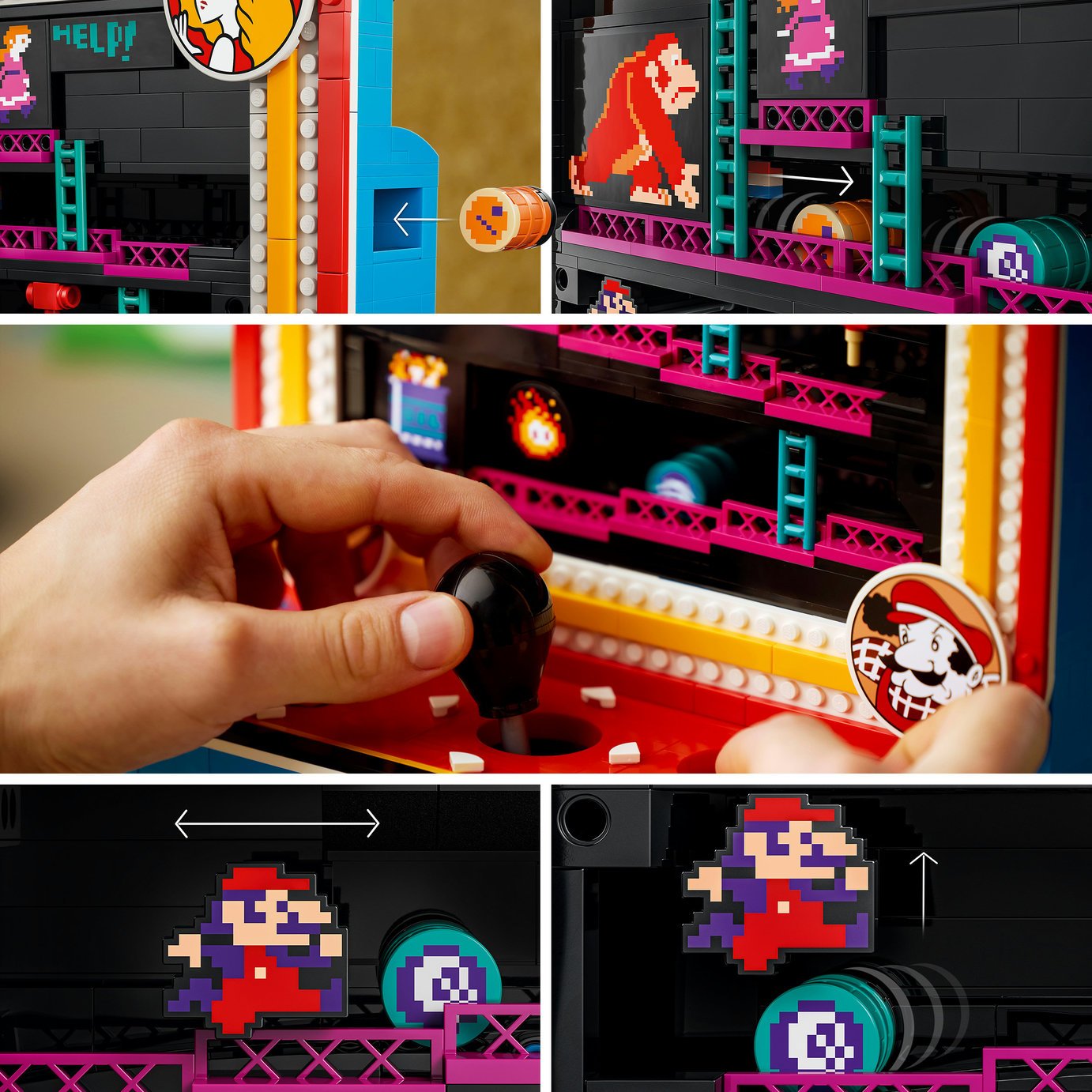 Zbliżenia na detale zestawu LEGO 72051 Donkey Kong Arcade Game